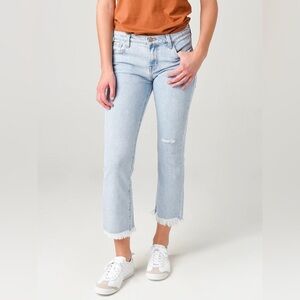 J Brand Gigi Destruct Selena Mid-Rise Cropped Boot Cut Jeans Fray Light Wash